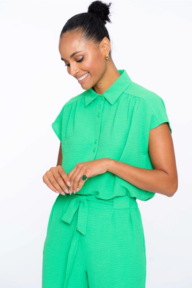GESTRUCTUREERDE BLOUSE MET KORTE MOUWEN 53145 21 GREEN